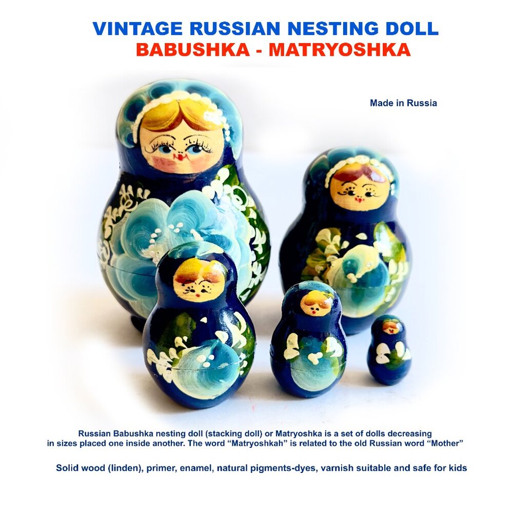 VINTAGE RUSSIAN NESTING DOLL BABUSHKA - MATRYOSHKA / MADE IN RUSSIA - Picture 7 of 8